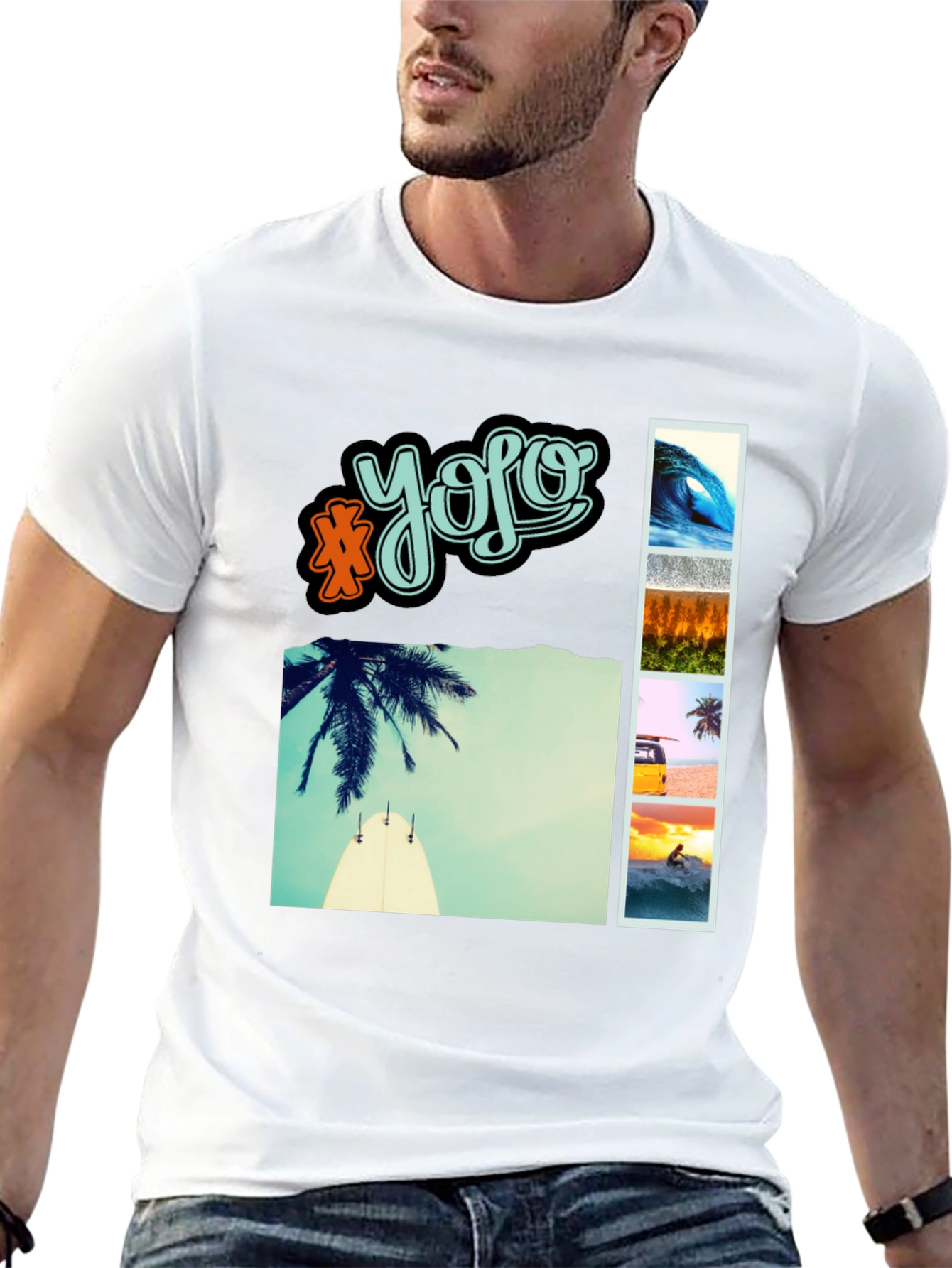 YOLO Beach Vibe Graphic Tee - Mens Casual T-Shirt