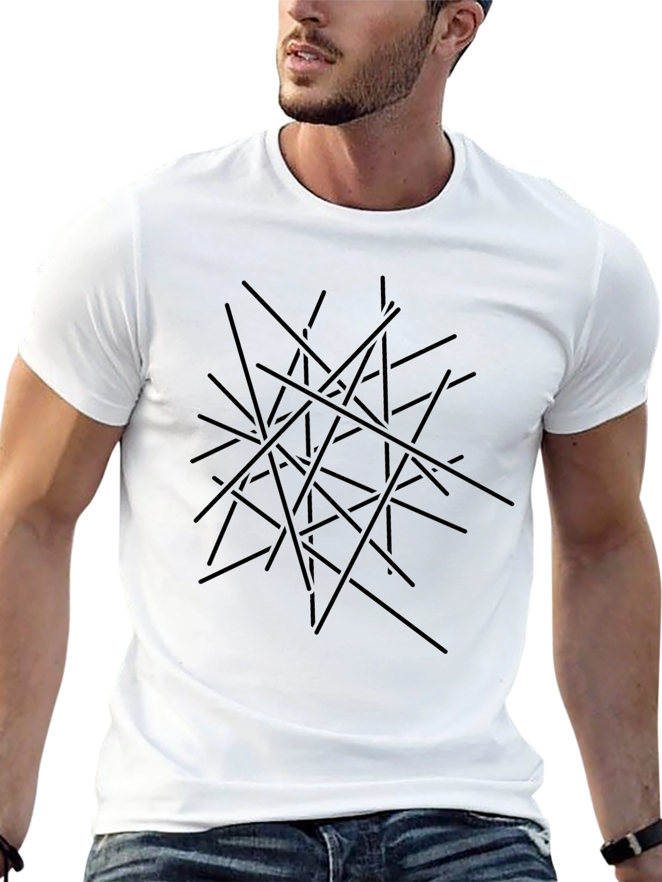 Abstract Line Art Black T-Shirt