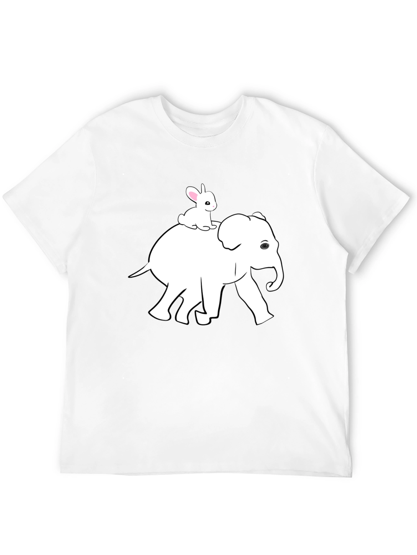 Elephant and Bunny Graphic Tee - Black Cotton T-Shirt