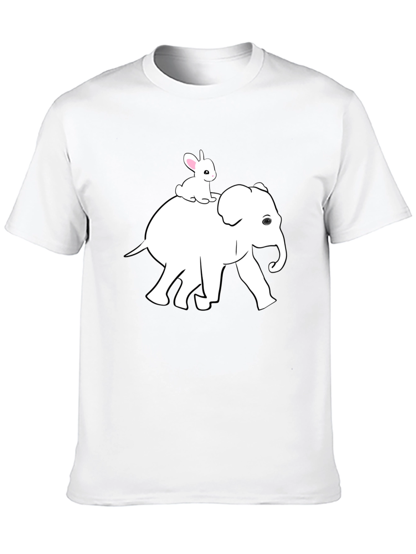 Elephant and Bunny Graphic Tee - Black Cotton T-Shirt