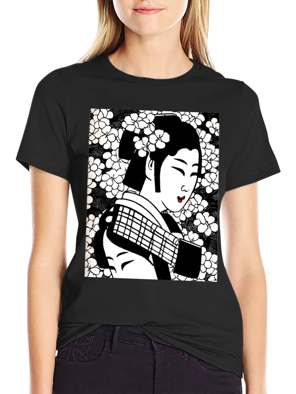 Geisha Graphic Tee - Stylish Black Cotton T-Shirt