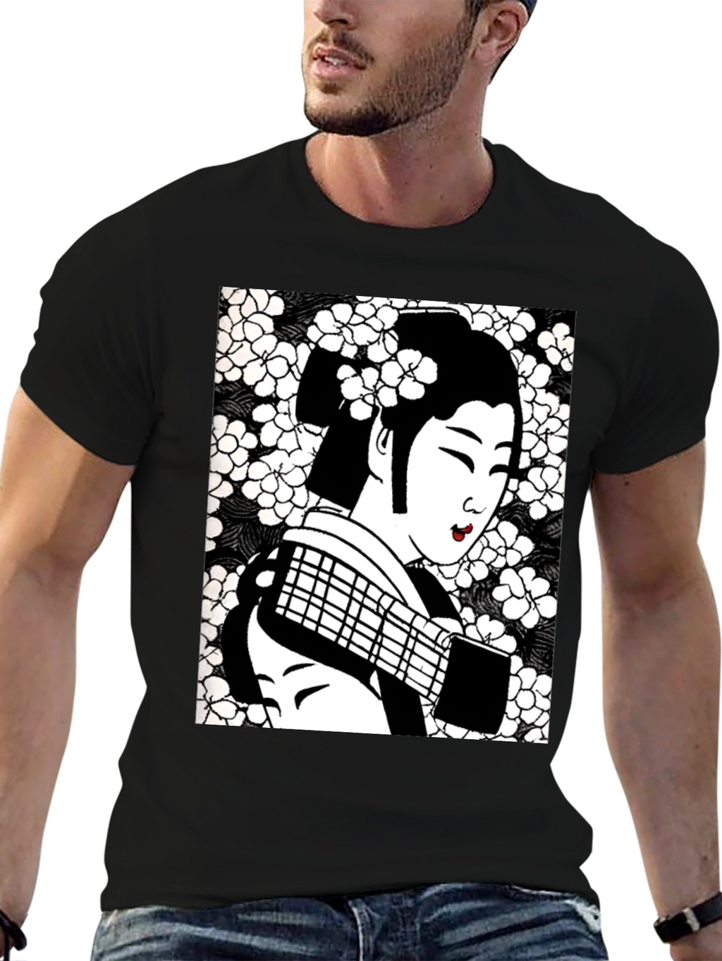 Geisha Graphic Tee - Stylish Black Cotton T-Shirt