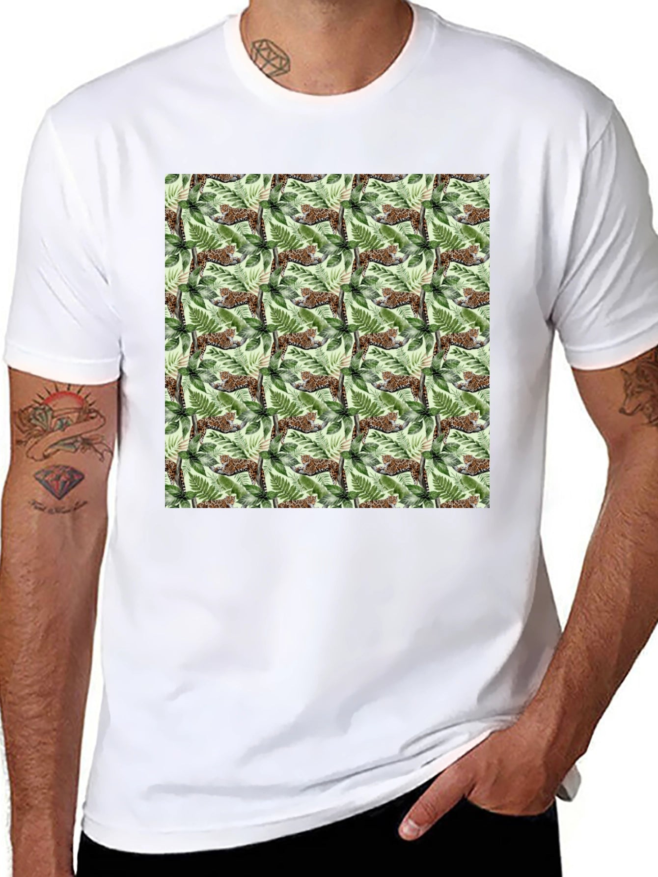 Jungle Cat Print Crew Neck T-Shirt