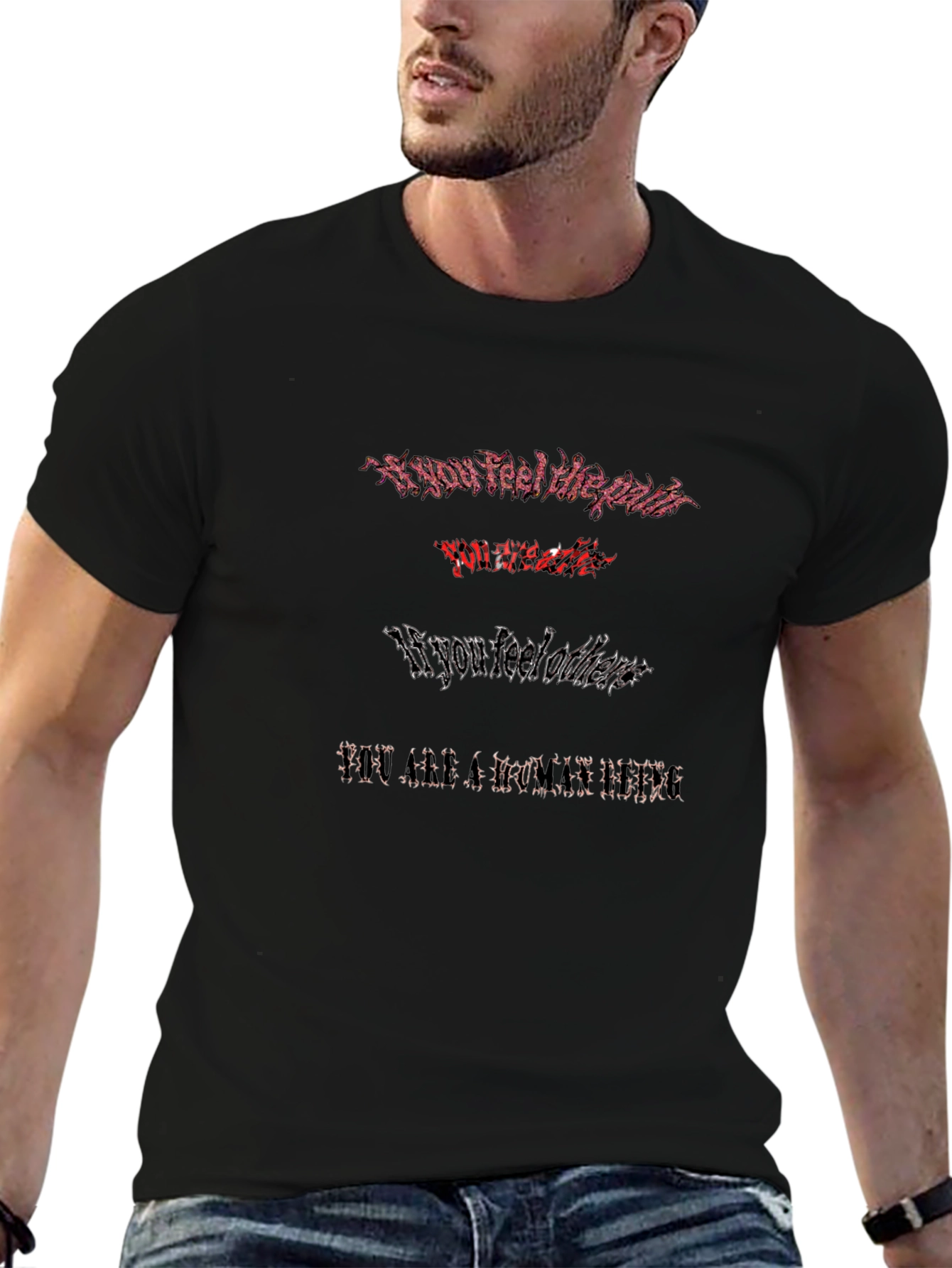 Edgy Graphic Print T-Shirt - Black
