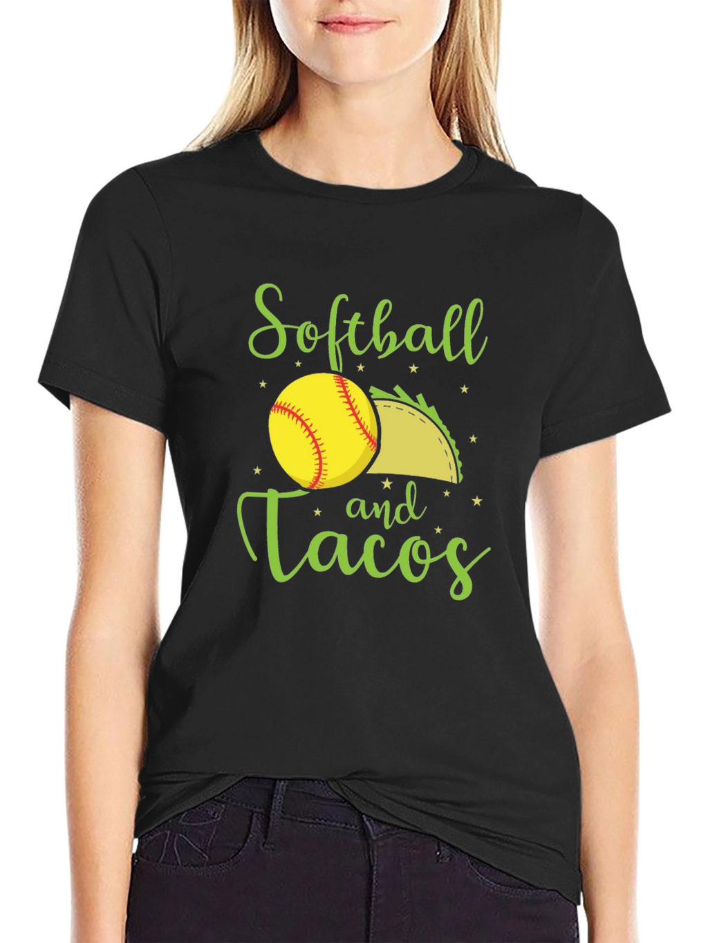 Softball and Tacos Black T-Shirt