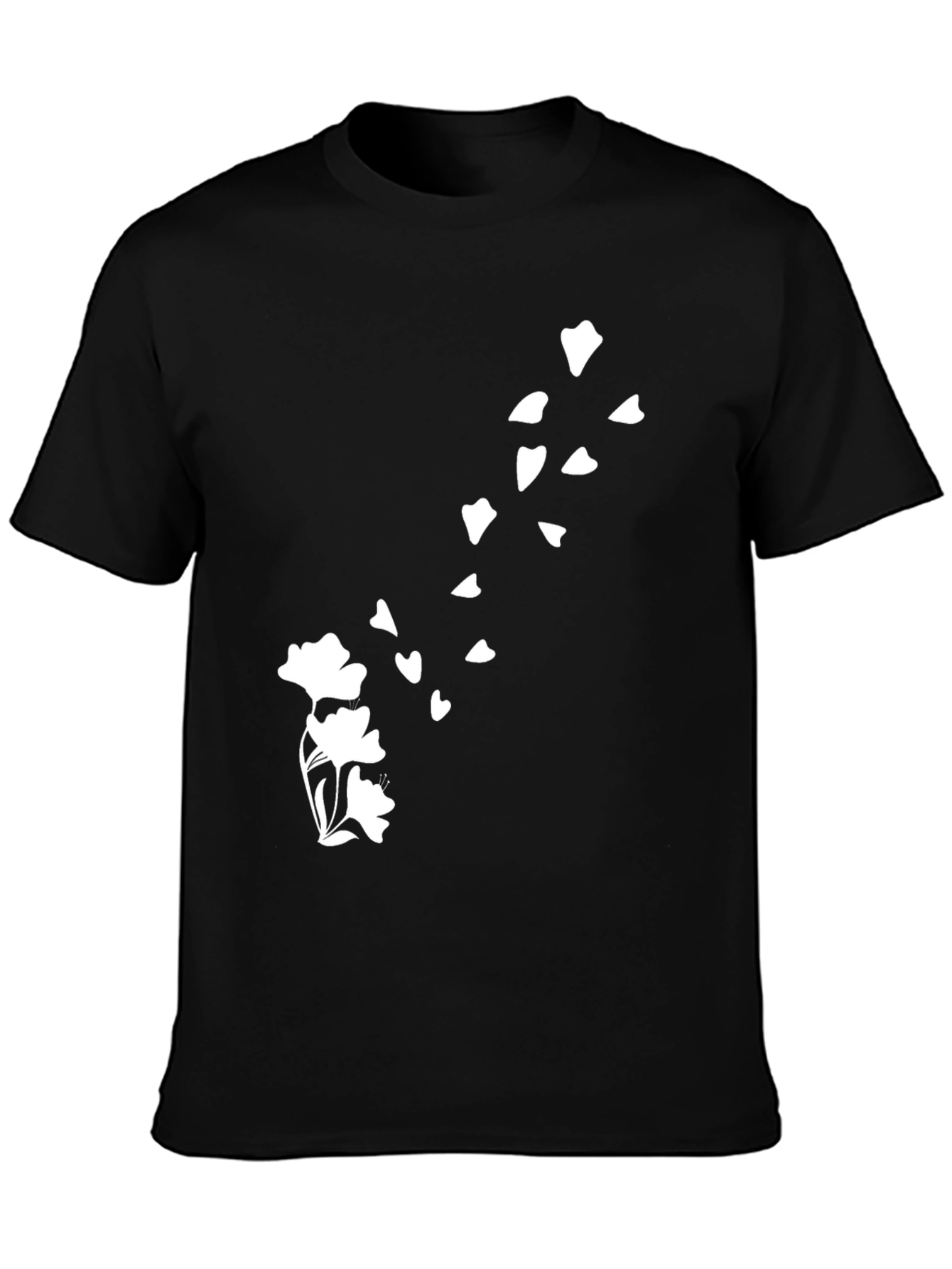 Mens Black T-Shirt with Floral Blossom Design