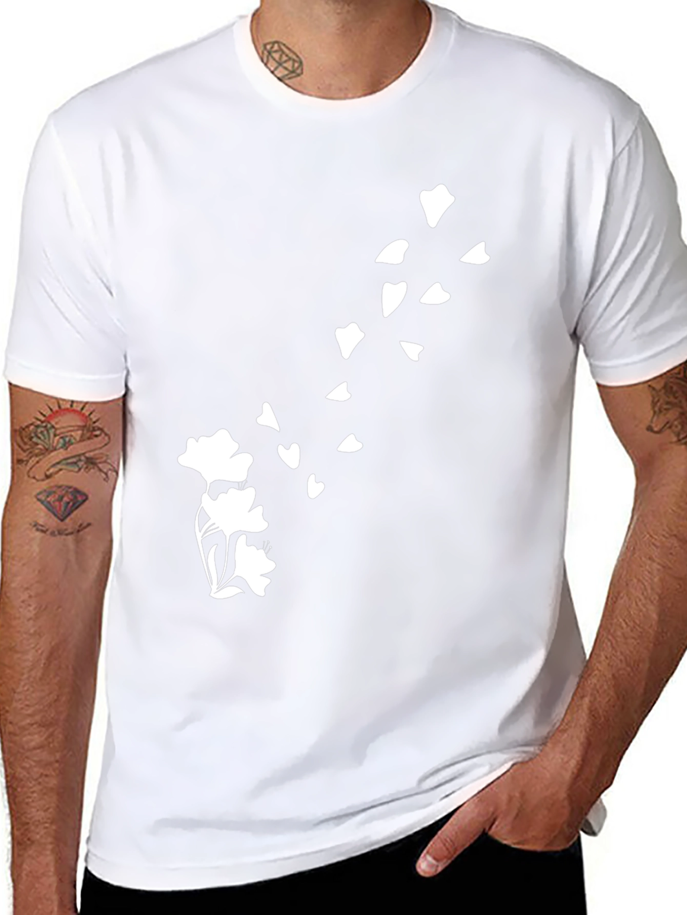 Mens Black T-Shirt with Floral Blossom Design