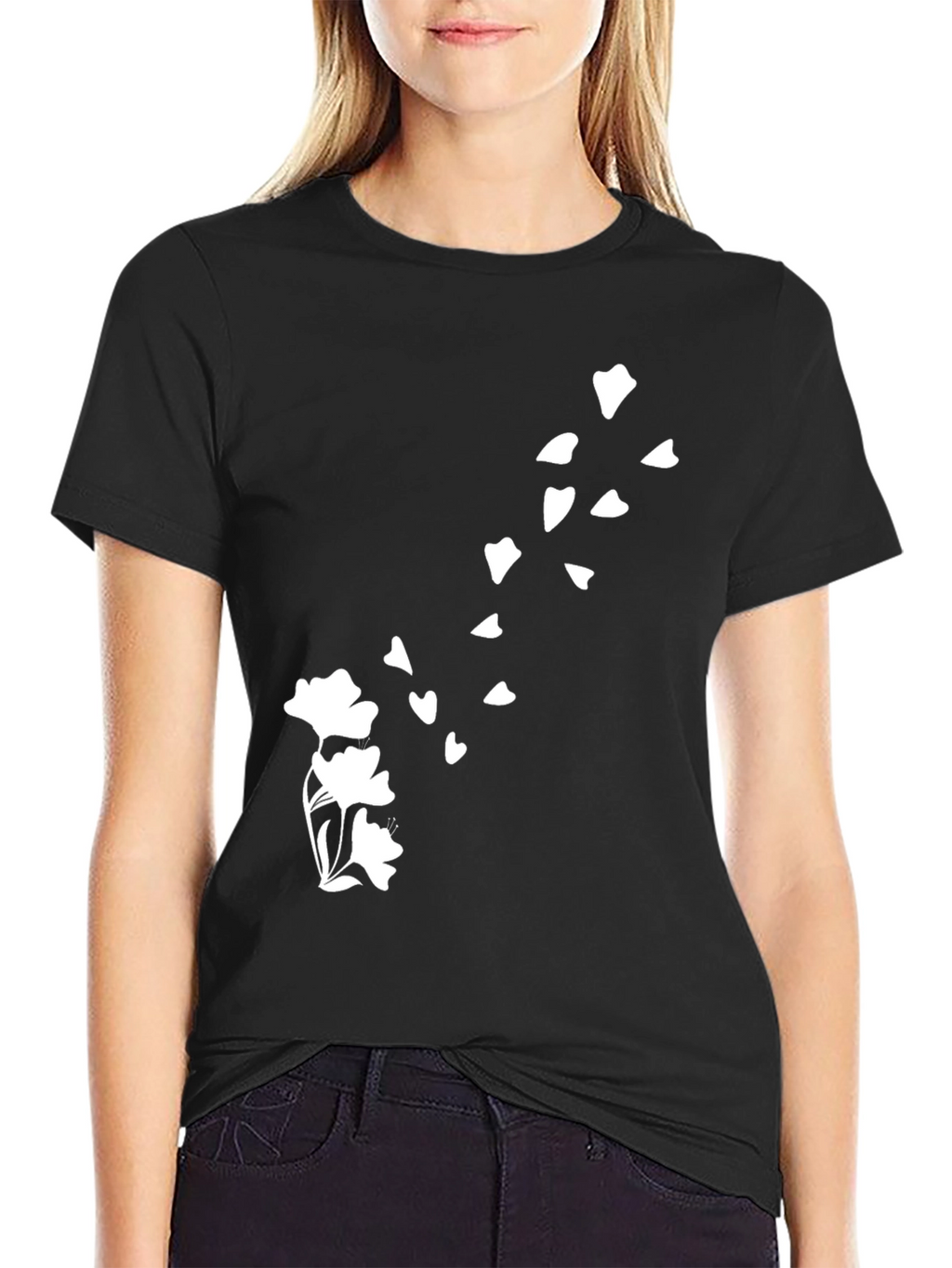 Mens Black T-Shirt with Floral Blossom Design
