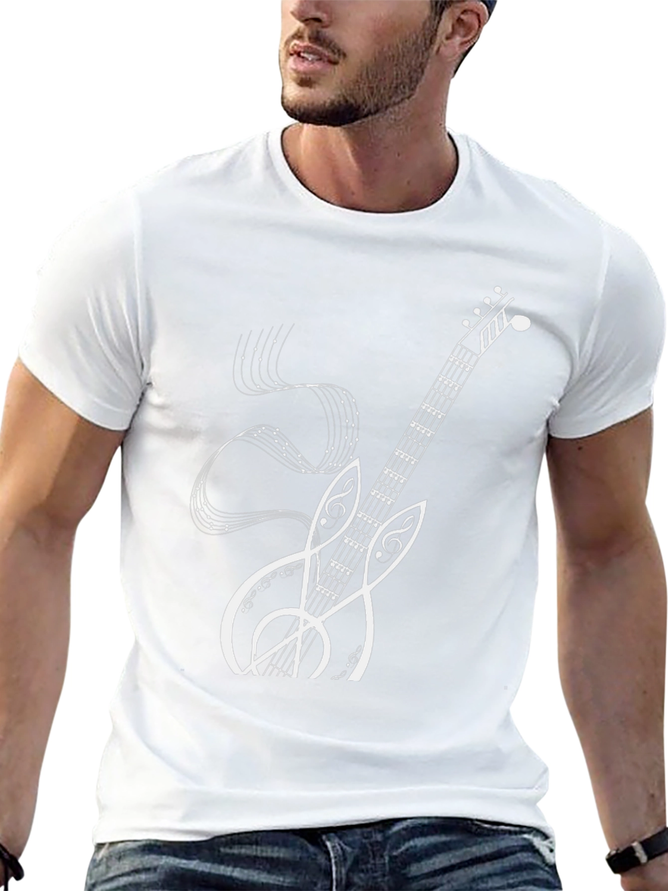 Musical Guitar Graphic Tee - Black Cotton Shirt