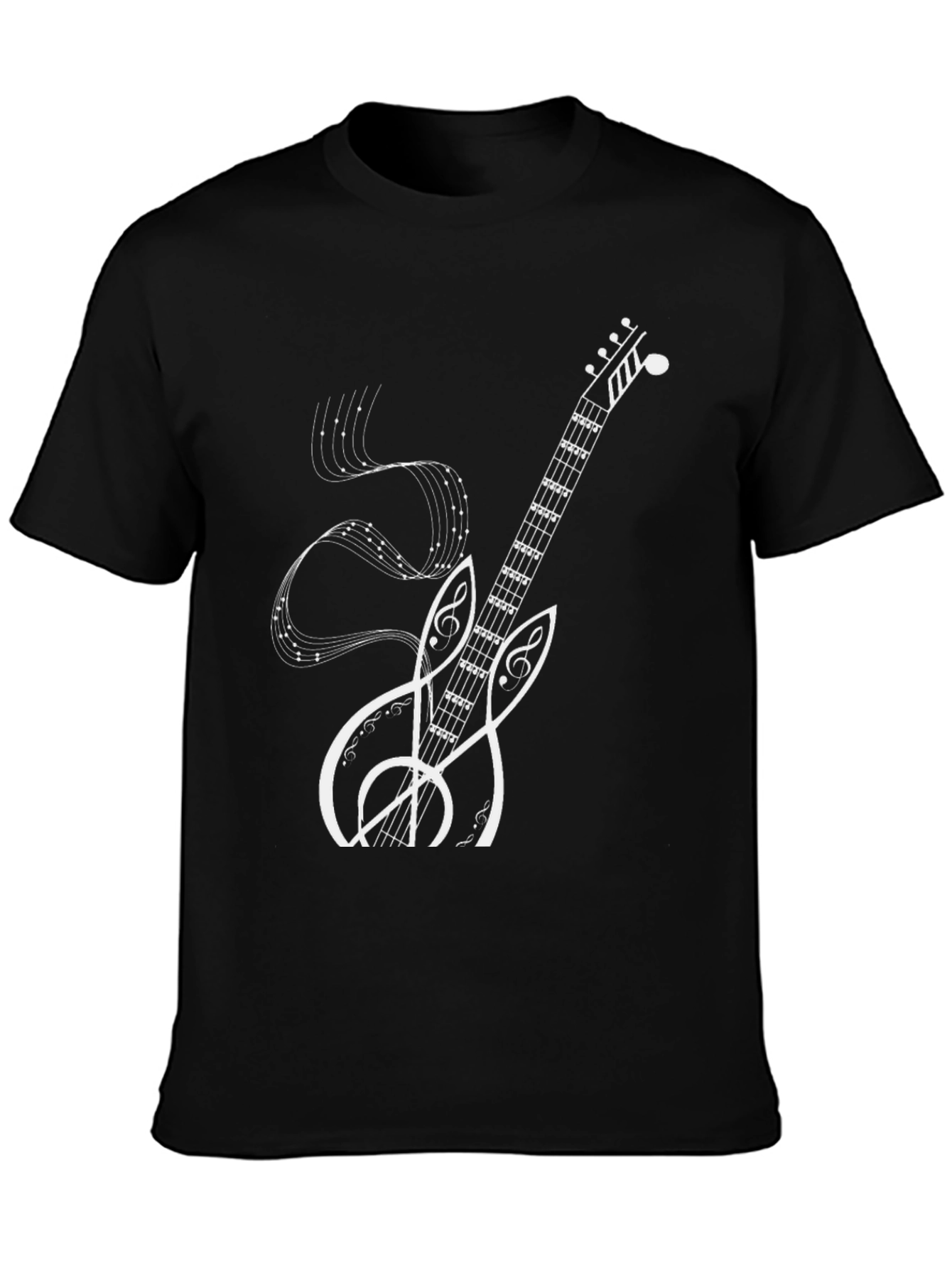 Musical Guitar Graphic Tee - Black Cotton Shirt