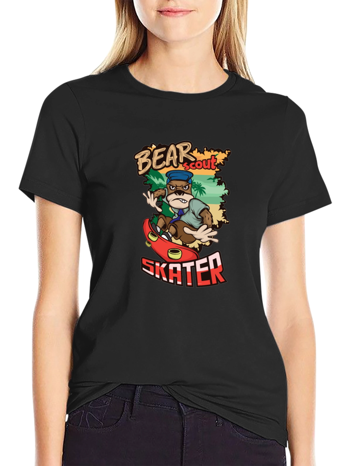 Bear Scout Skater T-Shirt Cartoon Graphic Tee