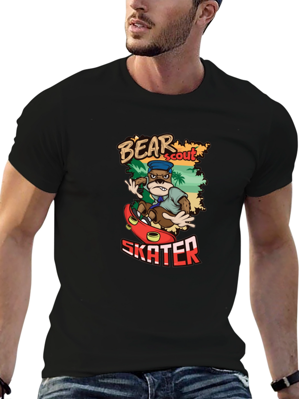 Bear Scout Skater T-Shirt Cartoon Graphic Tee