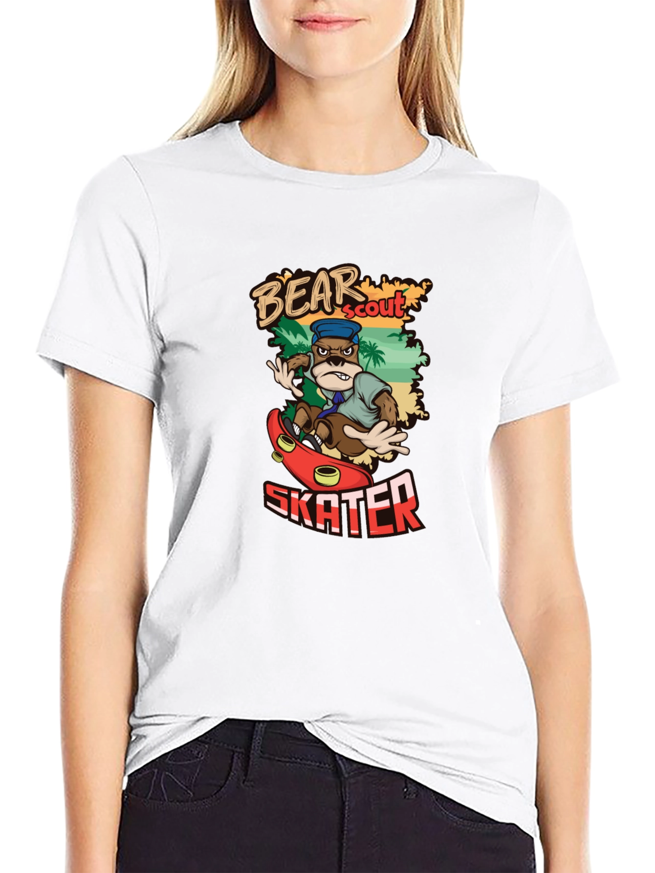 Bear Scout Skater T-Shirt Cartoon Graphic Tee