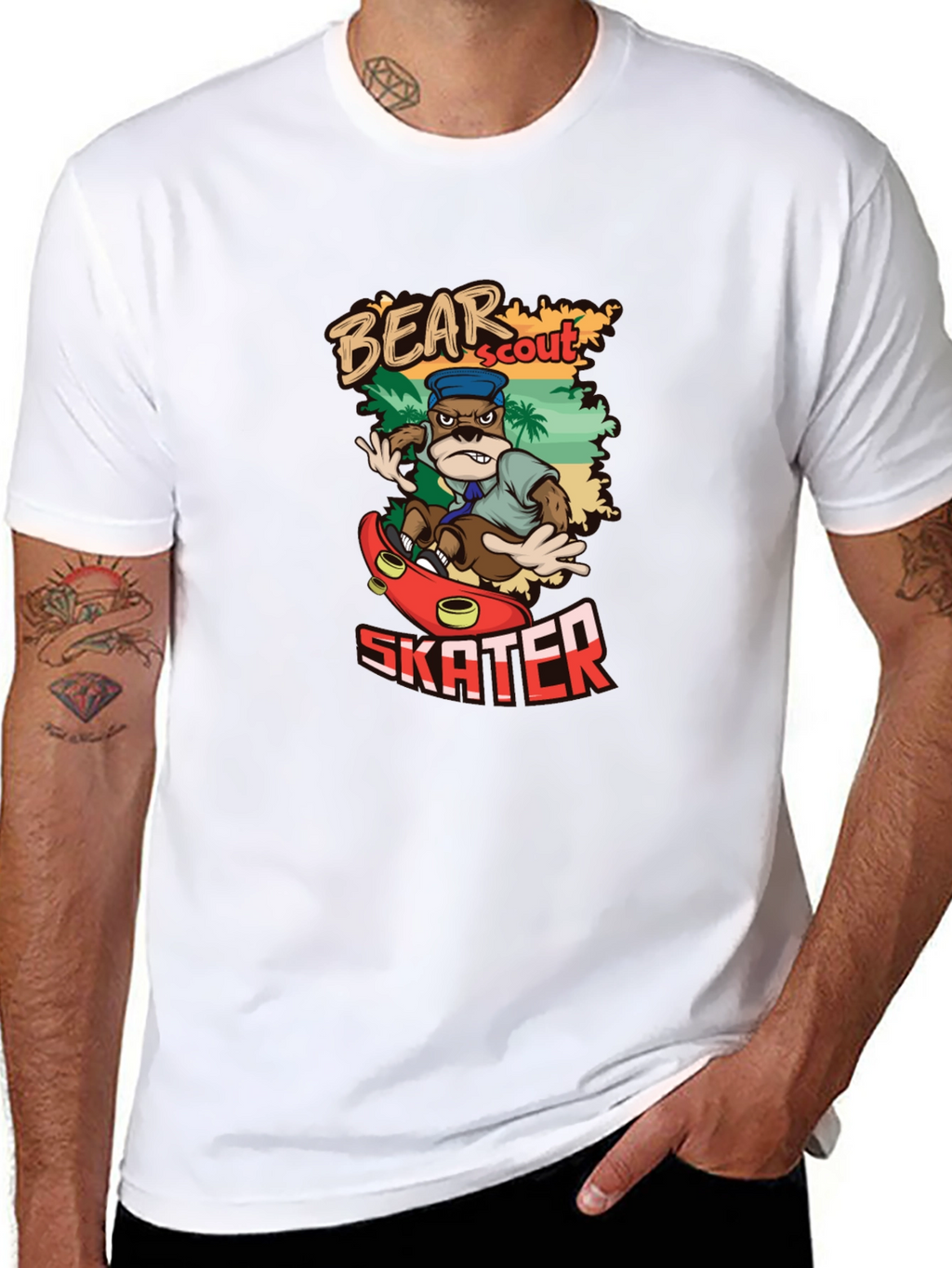 Bear Scout Skater T-Shirt Cartoon Graphic Tee