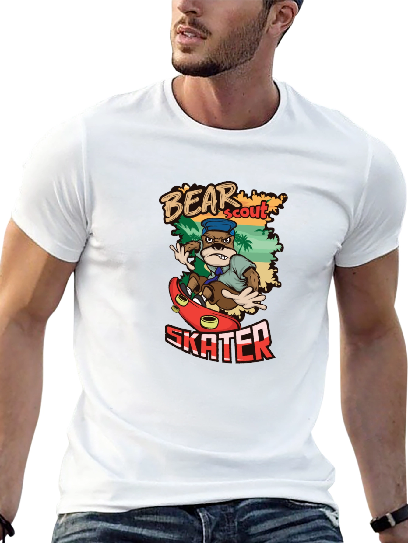Bear Scout Skater T-Shirt Cartoon Graphic Tee