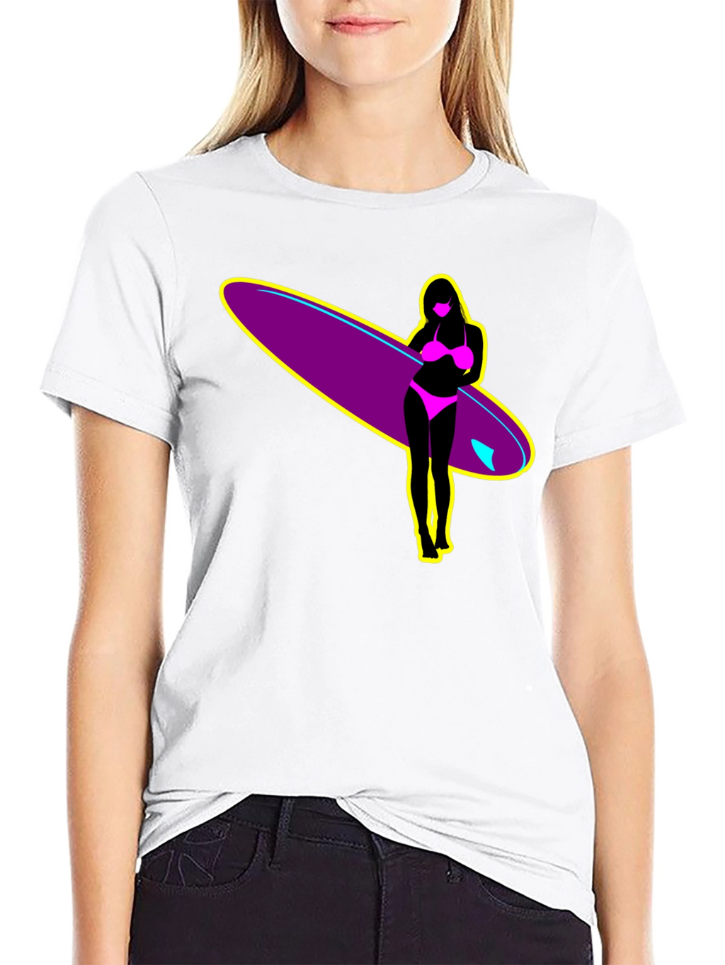 Surf Girl Graphic T-Shirt - Black Cotton Tee