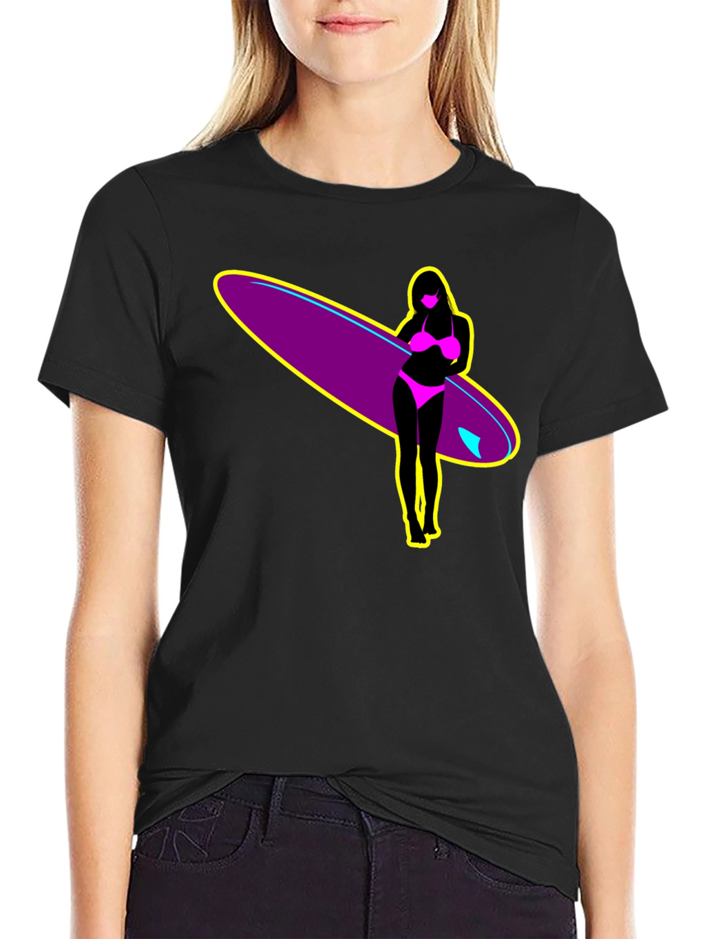 Surf Girl Graphic T-Shirt - Black Cotton Tee