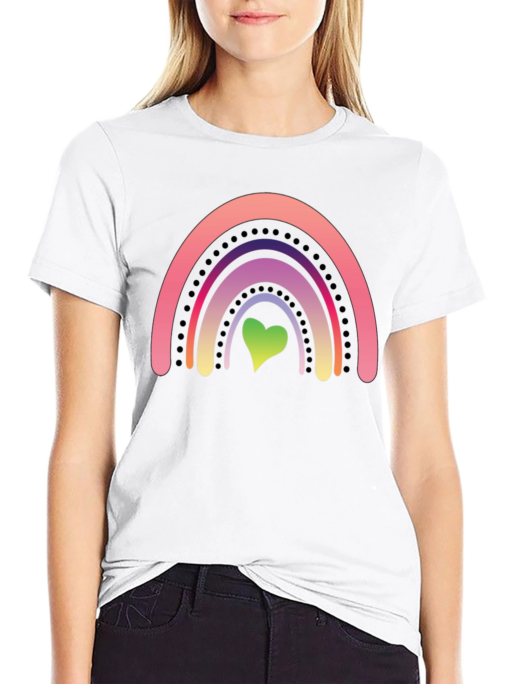 Rainbow Heart Graphic Tee - Black Casual Shirt