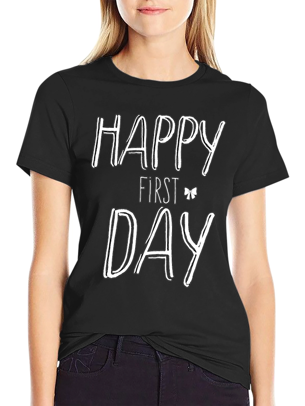 Happy First Day Graphic Tee - Black Cotton T-Shirt