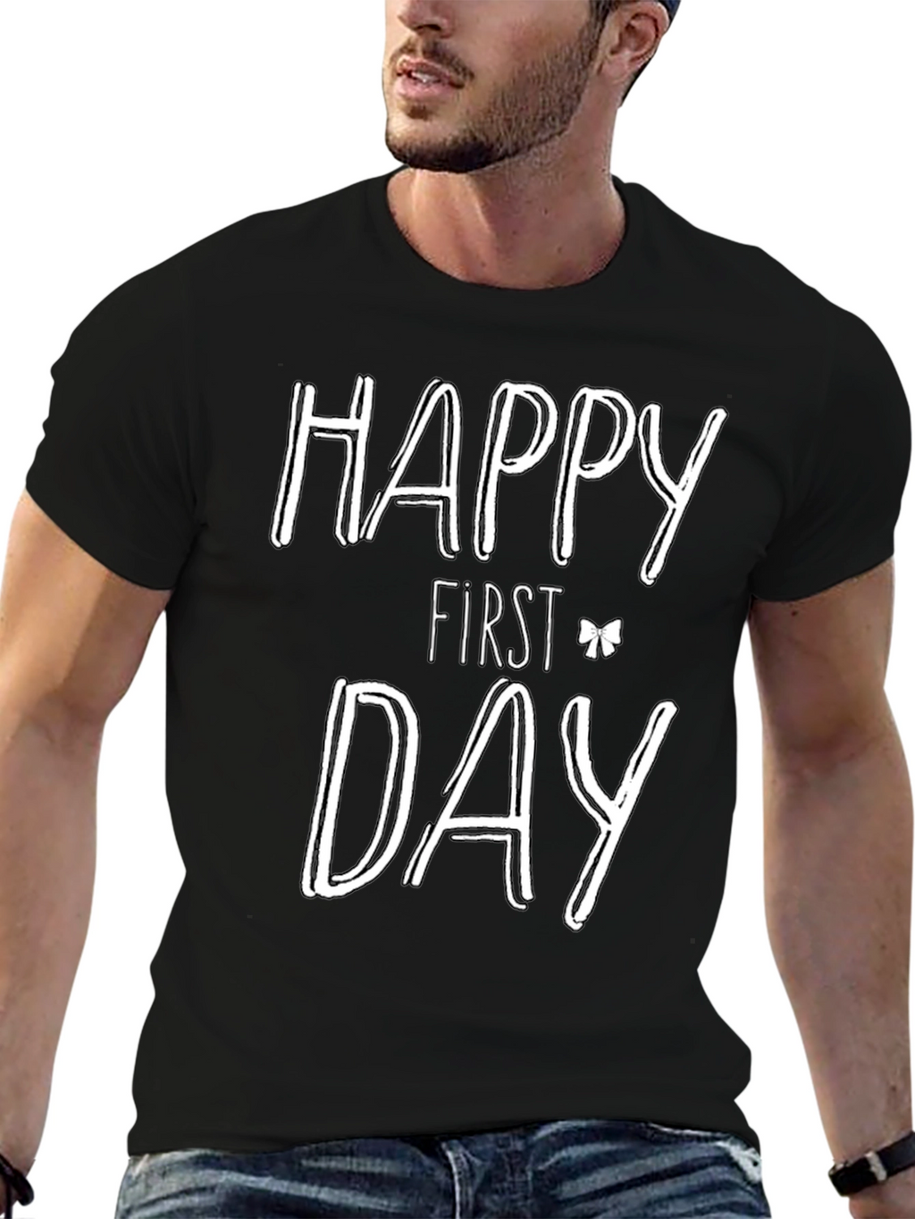 Happy First Day Graphic Tee - Black Cotton T-Shirt