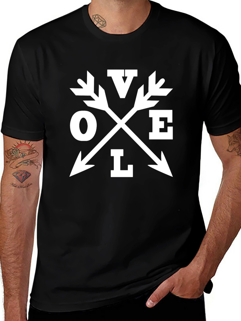 Love Arrow Graphic Print Black Tee Shirt