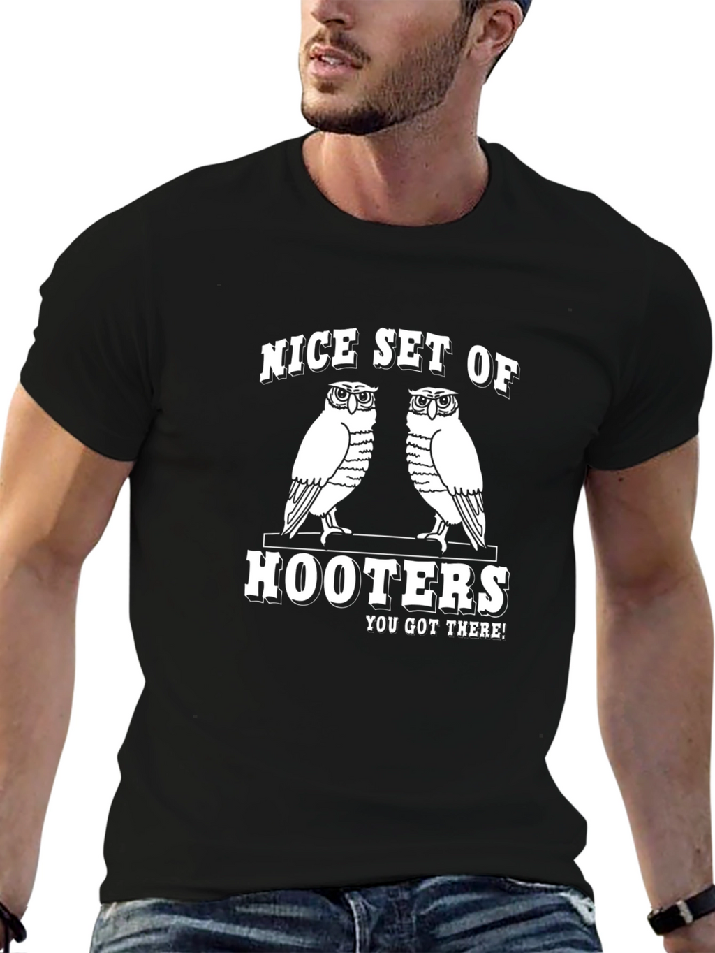 Funny Owls Hooters Graphic T-Shirt - Mens Black Tee