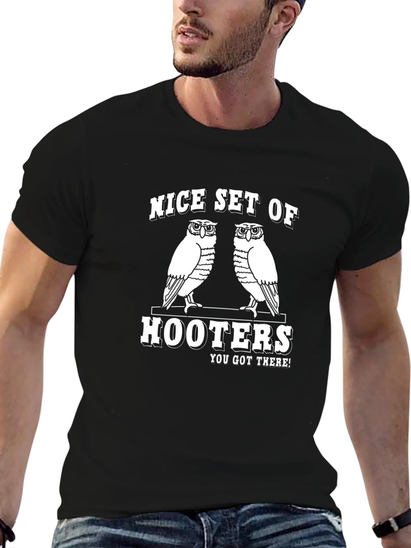 Funny Owls Hooters Graphic T-Shirt - Mens Black Tee