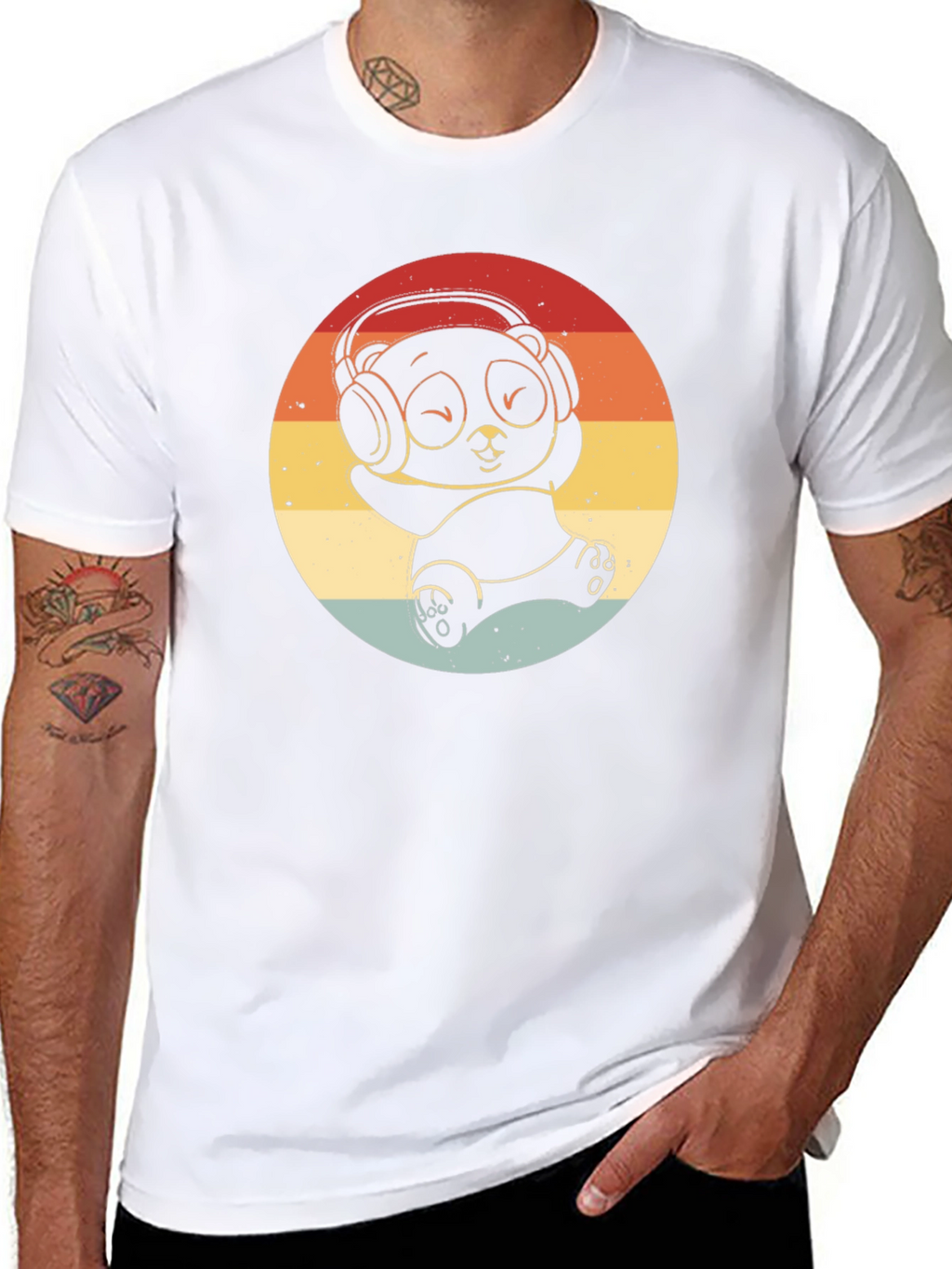 Retro Panda Headphones Graphic T-Shirt