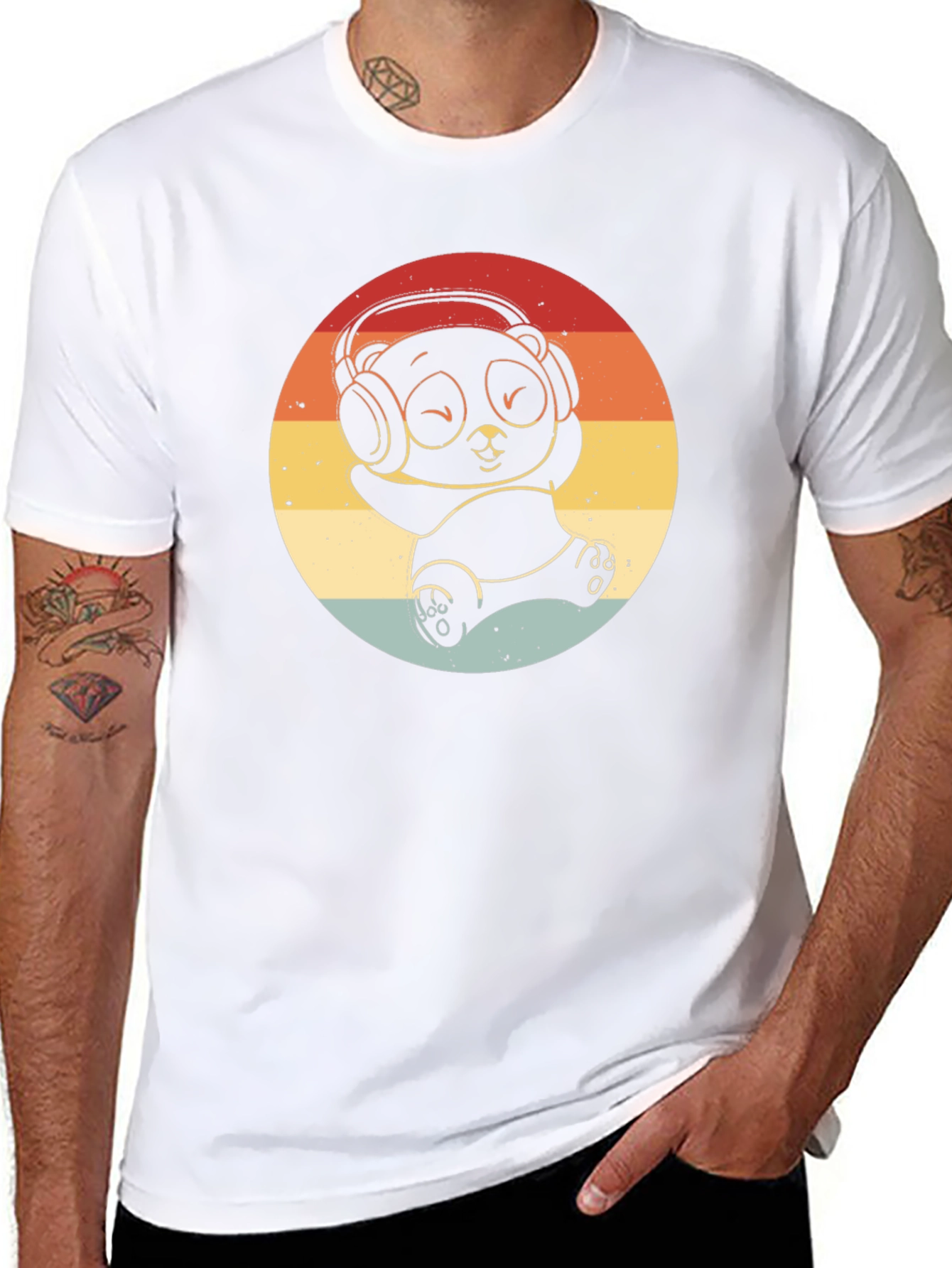 Retro Panda Headphones Graphic T-Shirt