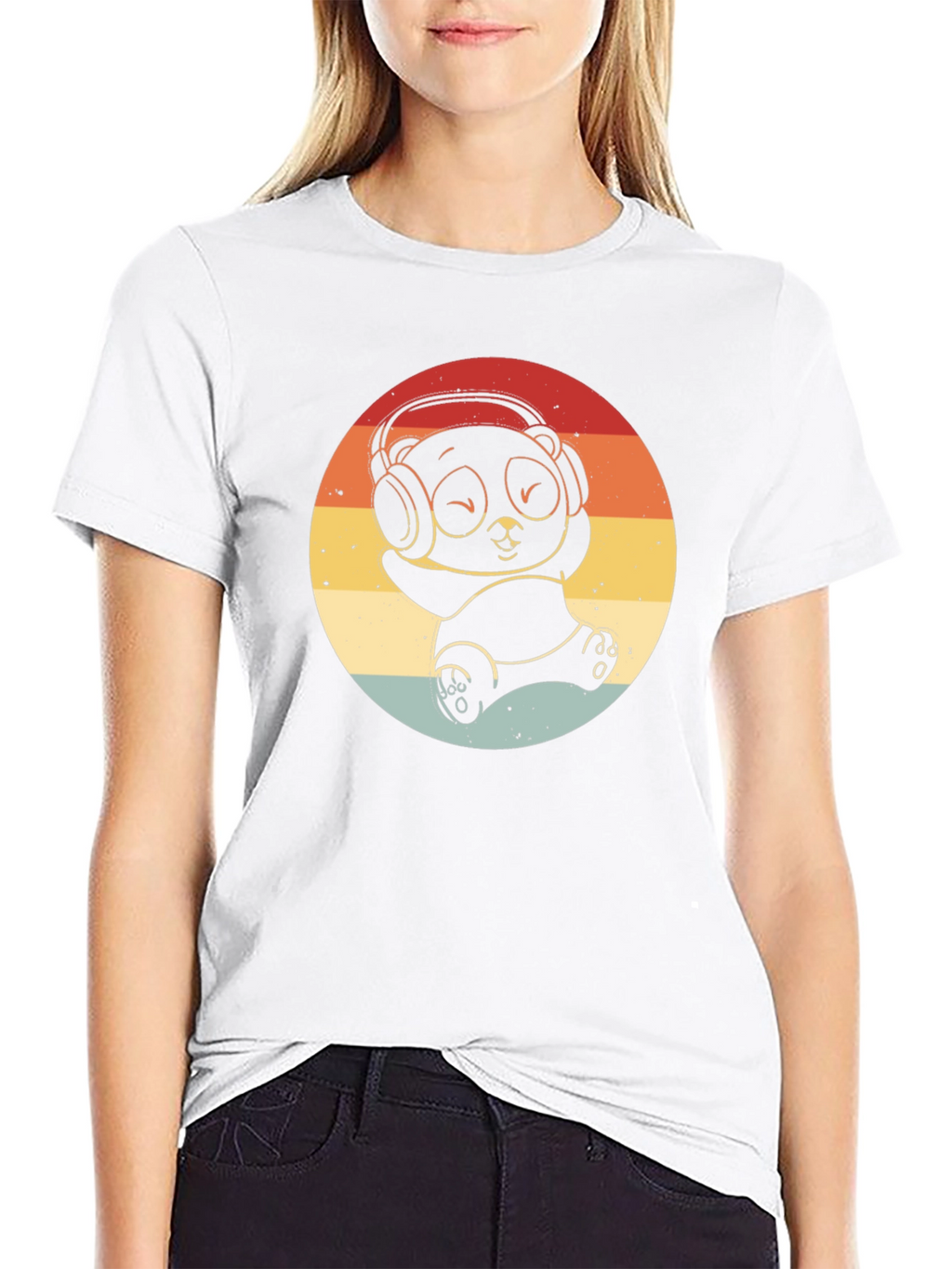 Retro Panda Headphones Graphic T-Shirt