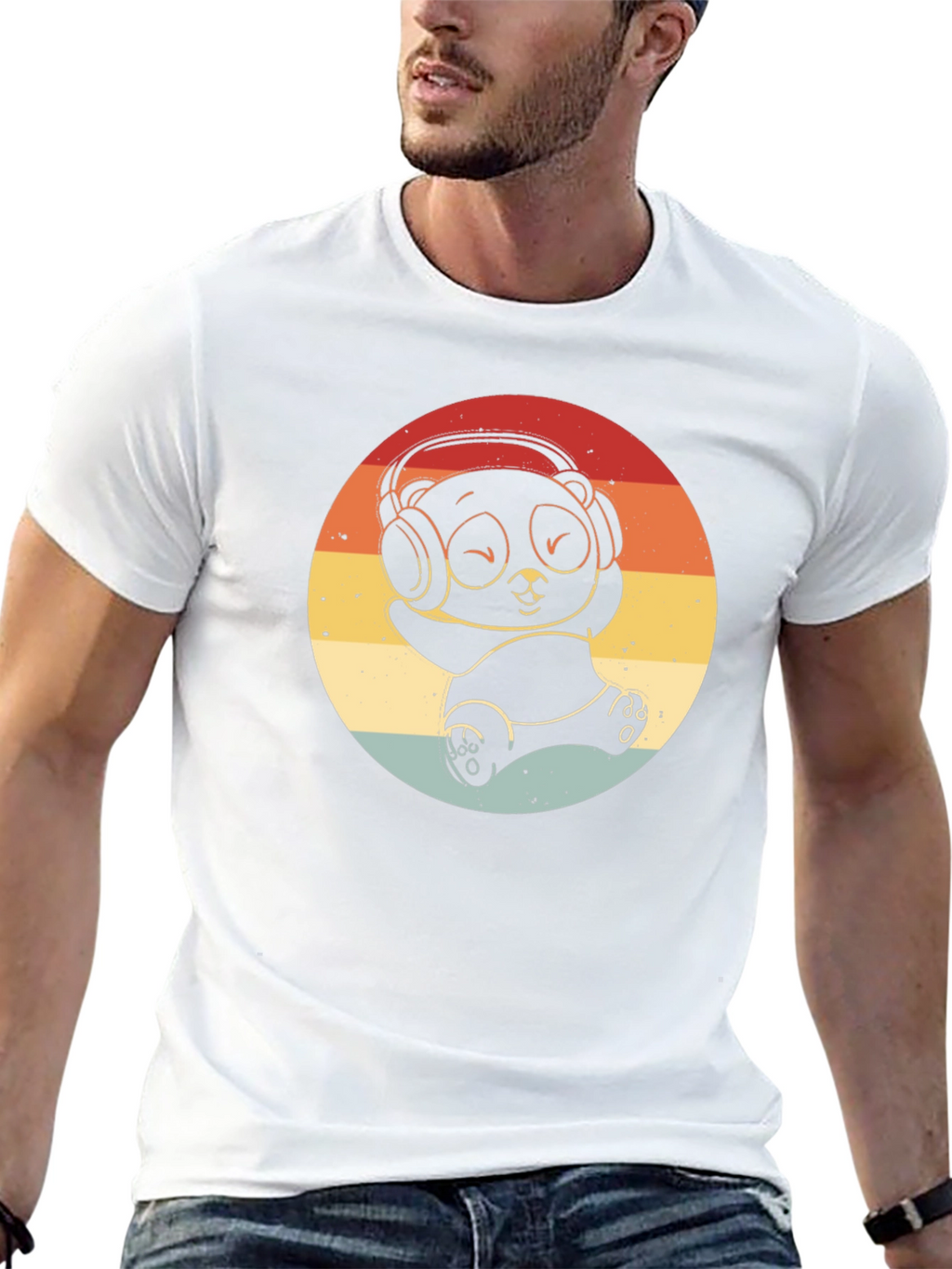 Retro Panda Headphones Graphic T-Shirt