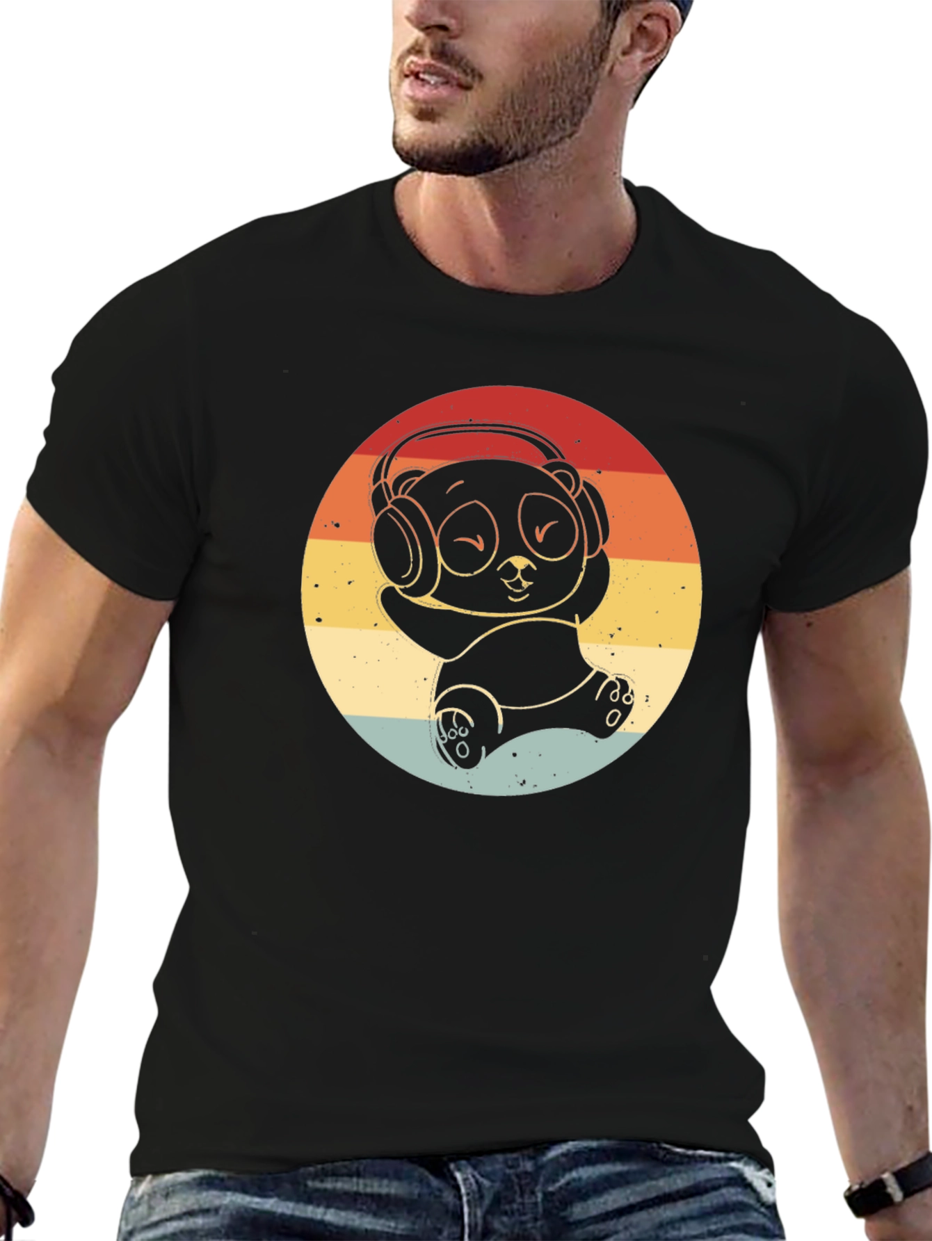 Retro Panda Headphones Graphic T-Shirt