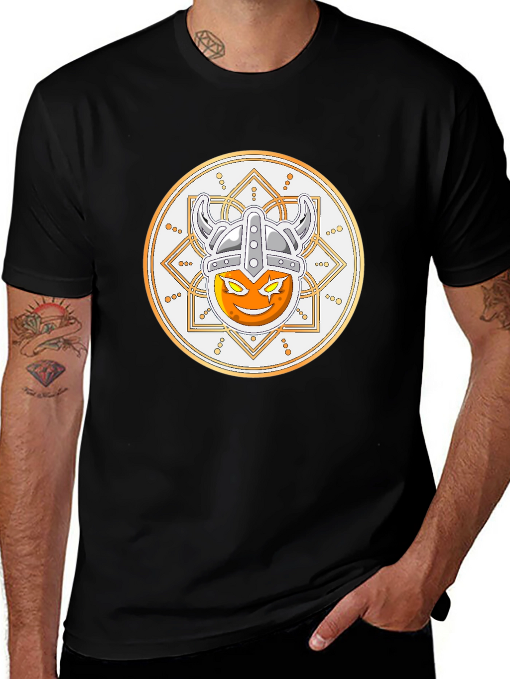 Viking Emoji Graphic T-Shirt - Black Cotton Tee