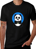 Gamer Panda Graphic Tee - Black Cotton Blend