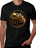 Gold Letter Graphic Black Tee - Stylish Casual Wear