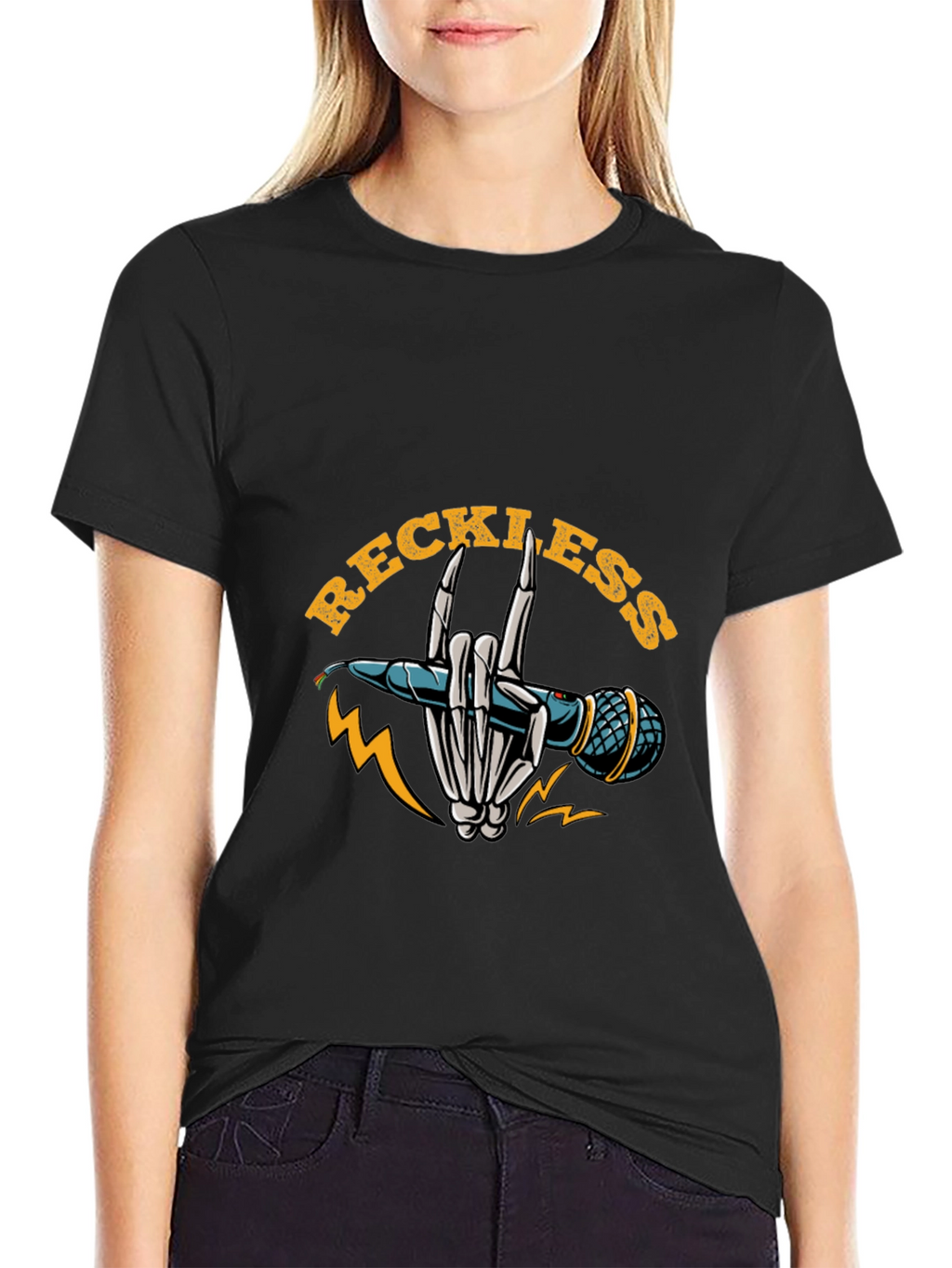 Reckless Rocker Skeleton Hand Microphone T-Shirt