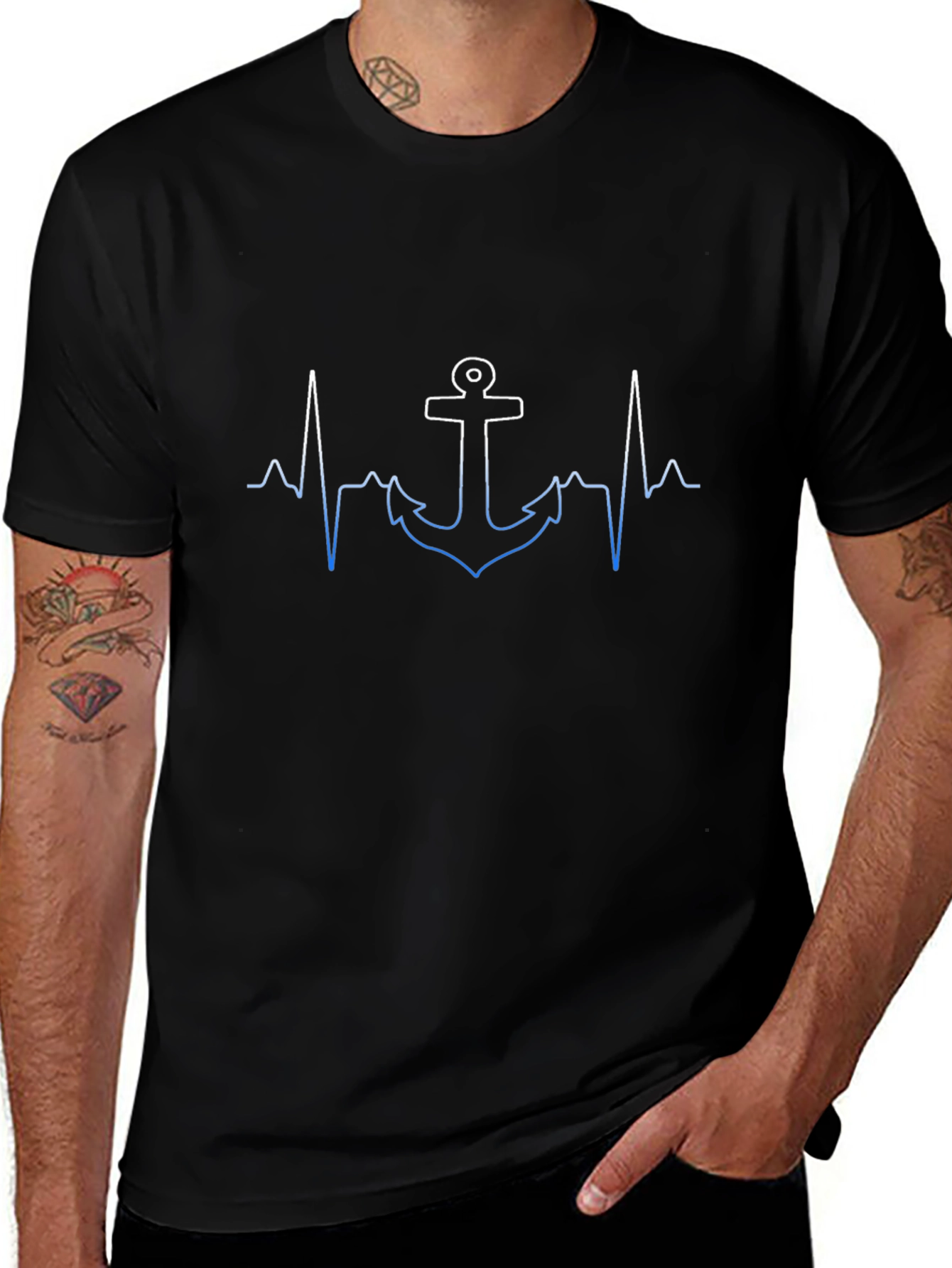 Anchor Heartbeat Mens Black T-Shirt