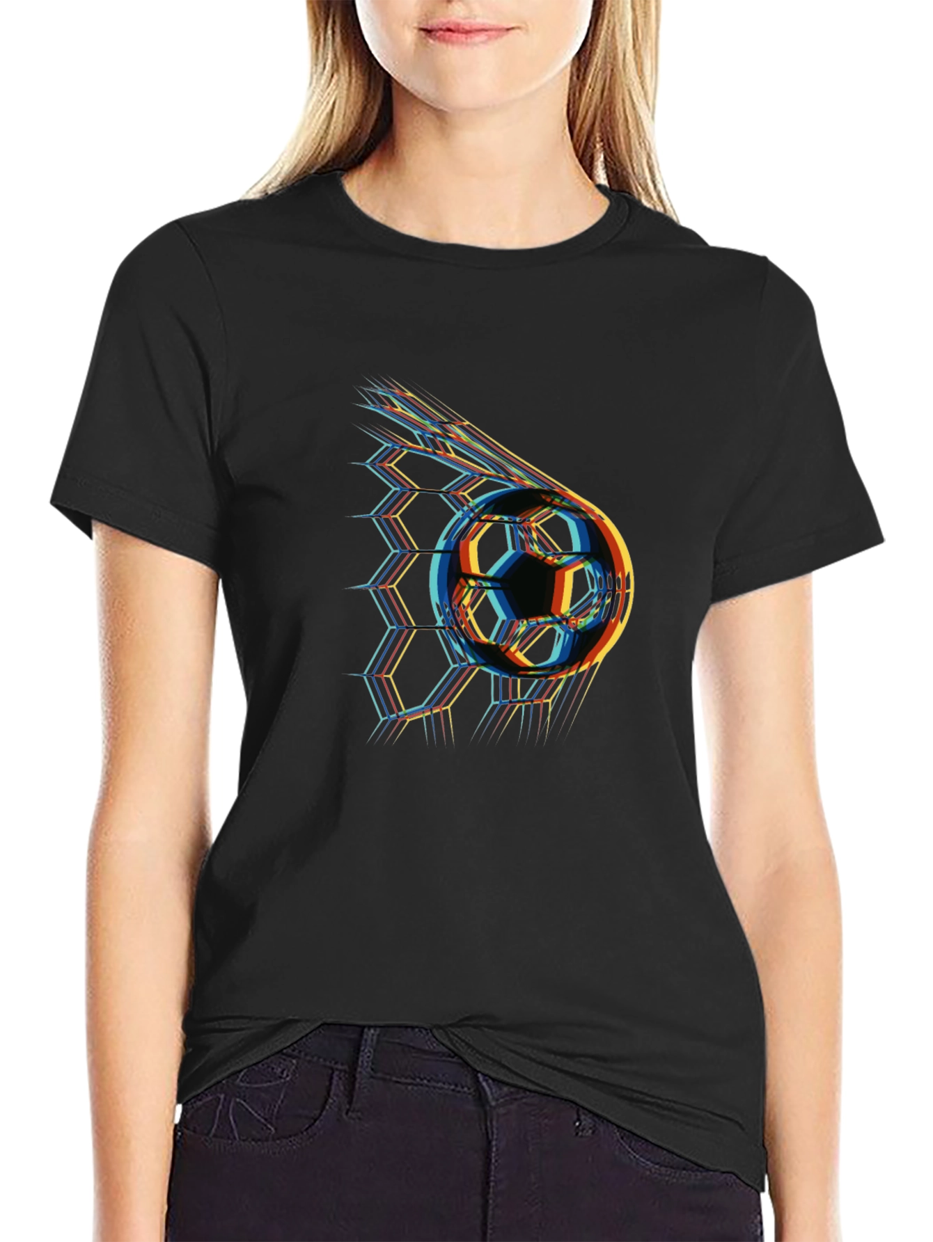 Abstract Soccer Ball Graphic Tee - Black