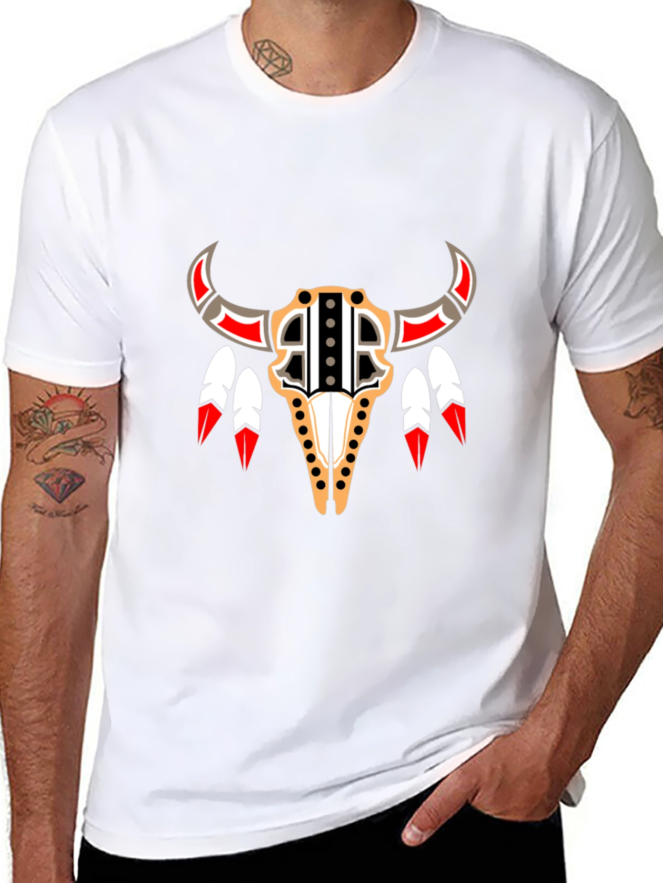Native American Bull Skull Graphic Tee
