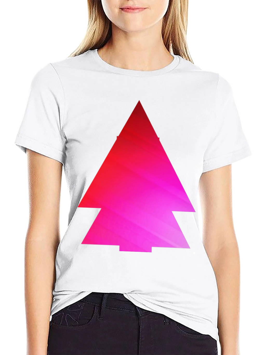 Geometric Pink Gradient Tree Black T-Shirt