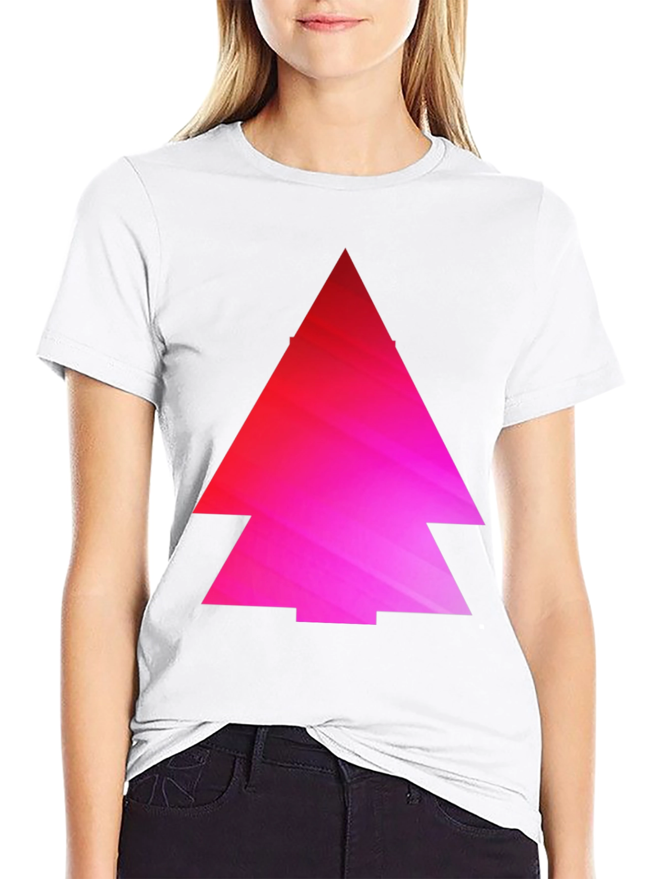 Geometric Pink Gradient Tree Black T-Shirt