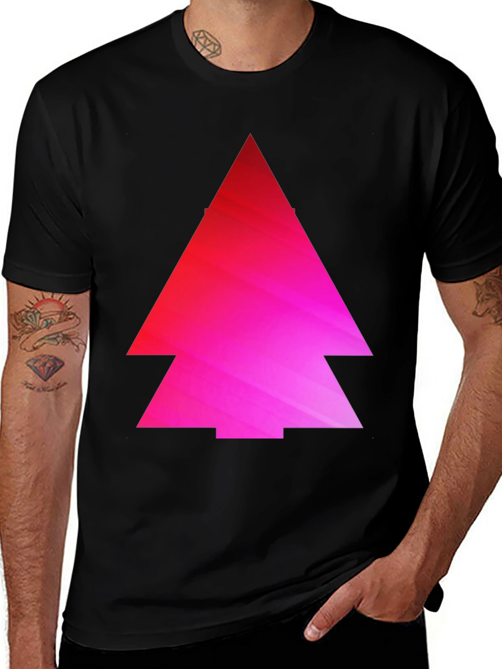 Geometric Pink Gradient Tree Black T-Shirt