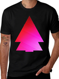 Geometric Pink Gradient Tree Black T-Shirt