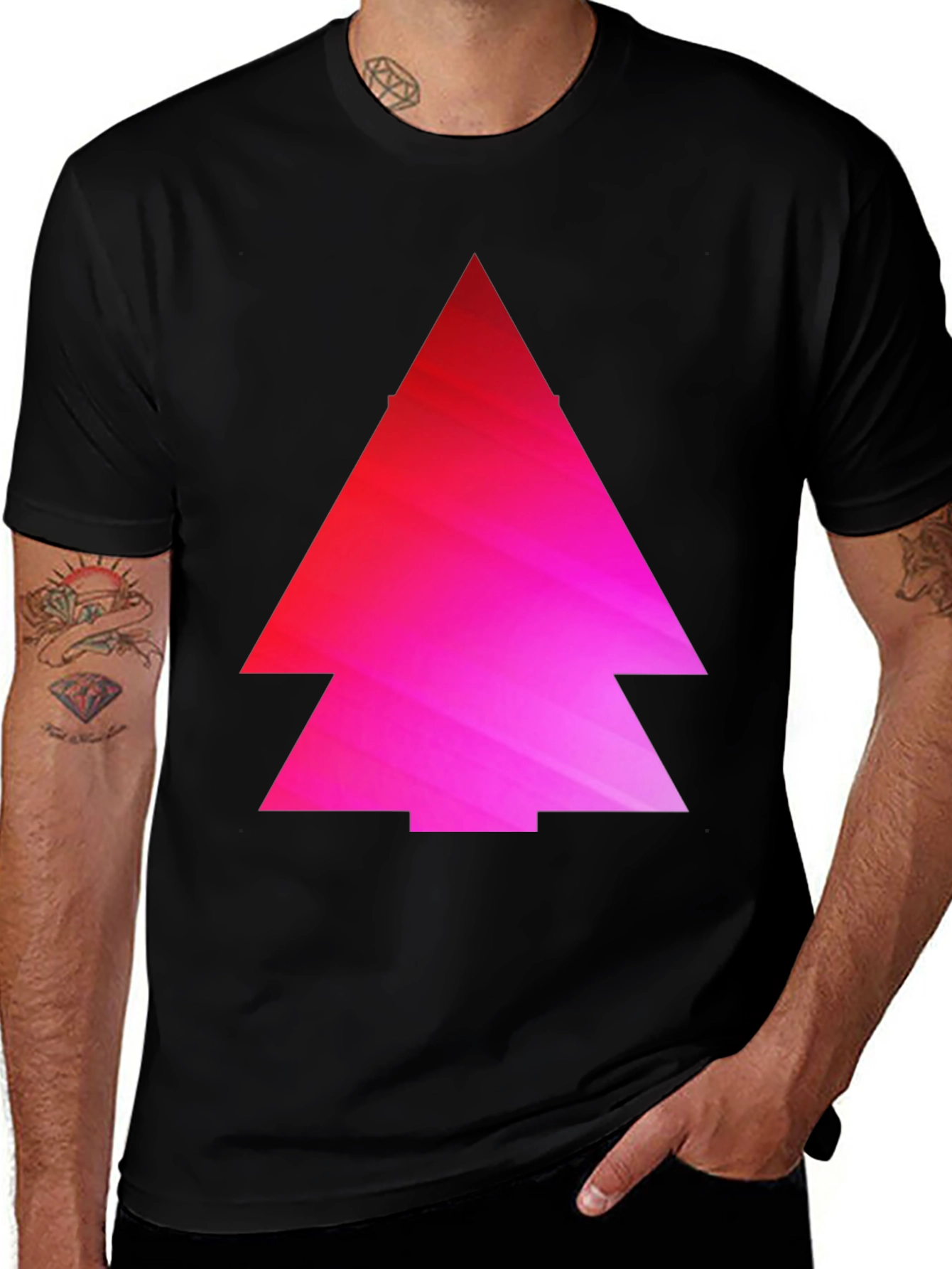 Geometric Pink Gradient Tree Black T-Shirt