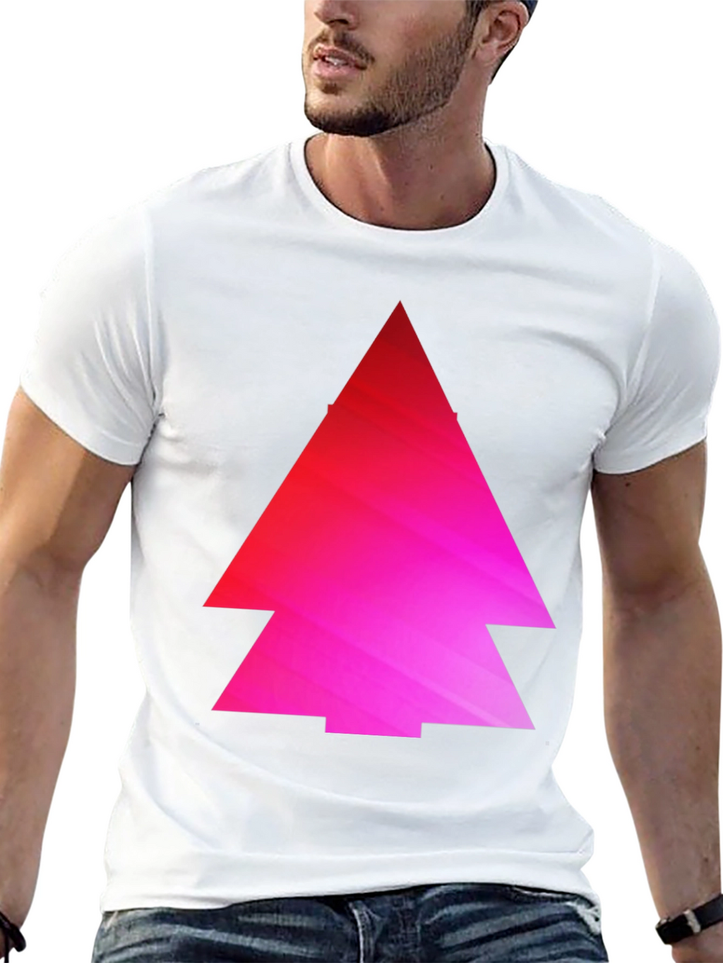 Geometric Pink Gradient Tree Black T-Shirt