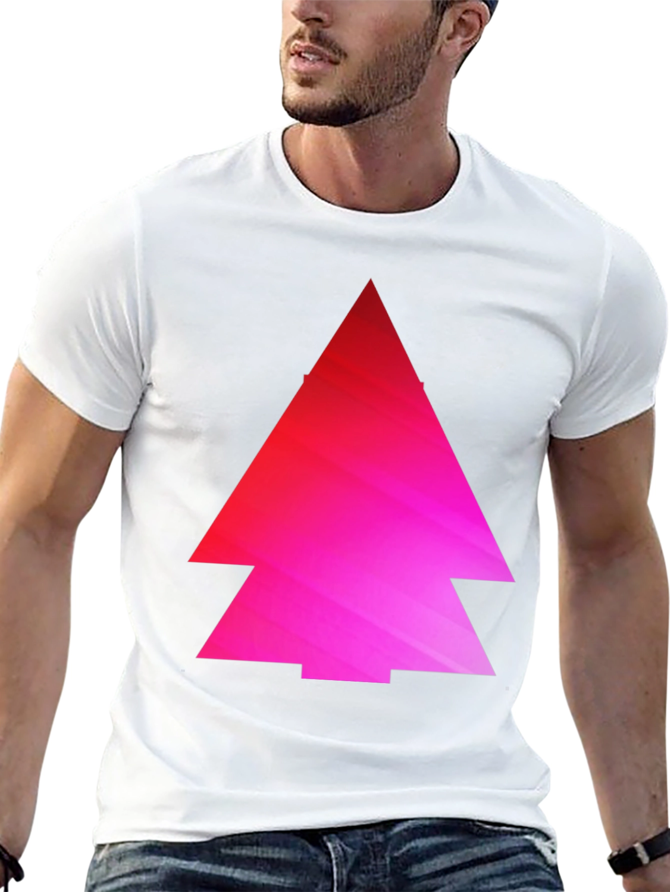 Geometric Pink Gradient Tree Black T-Shirt
