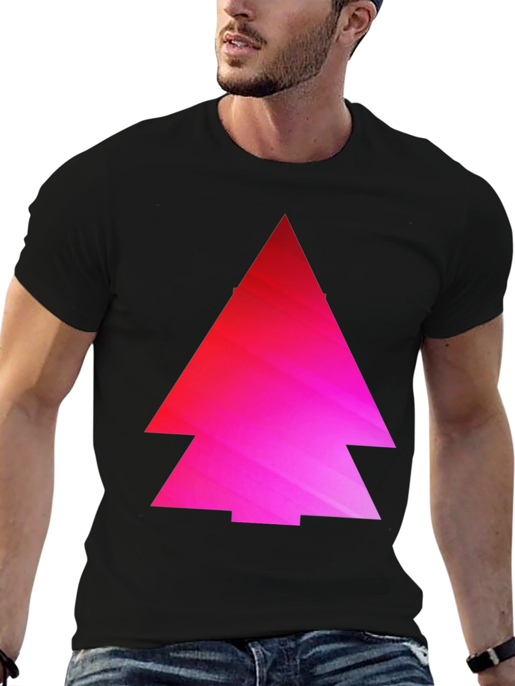 Geometric Pink Gradient Tree Black T-Shirt