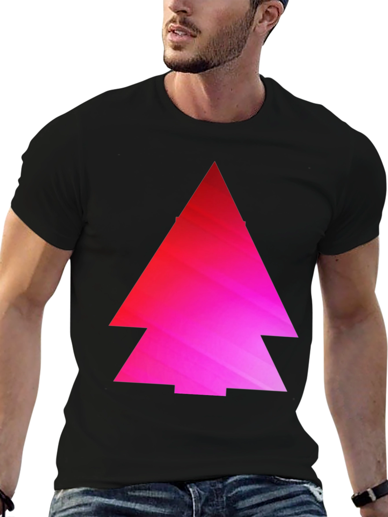 Geometric Pink Gradient Tree Black T-Shirt