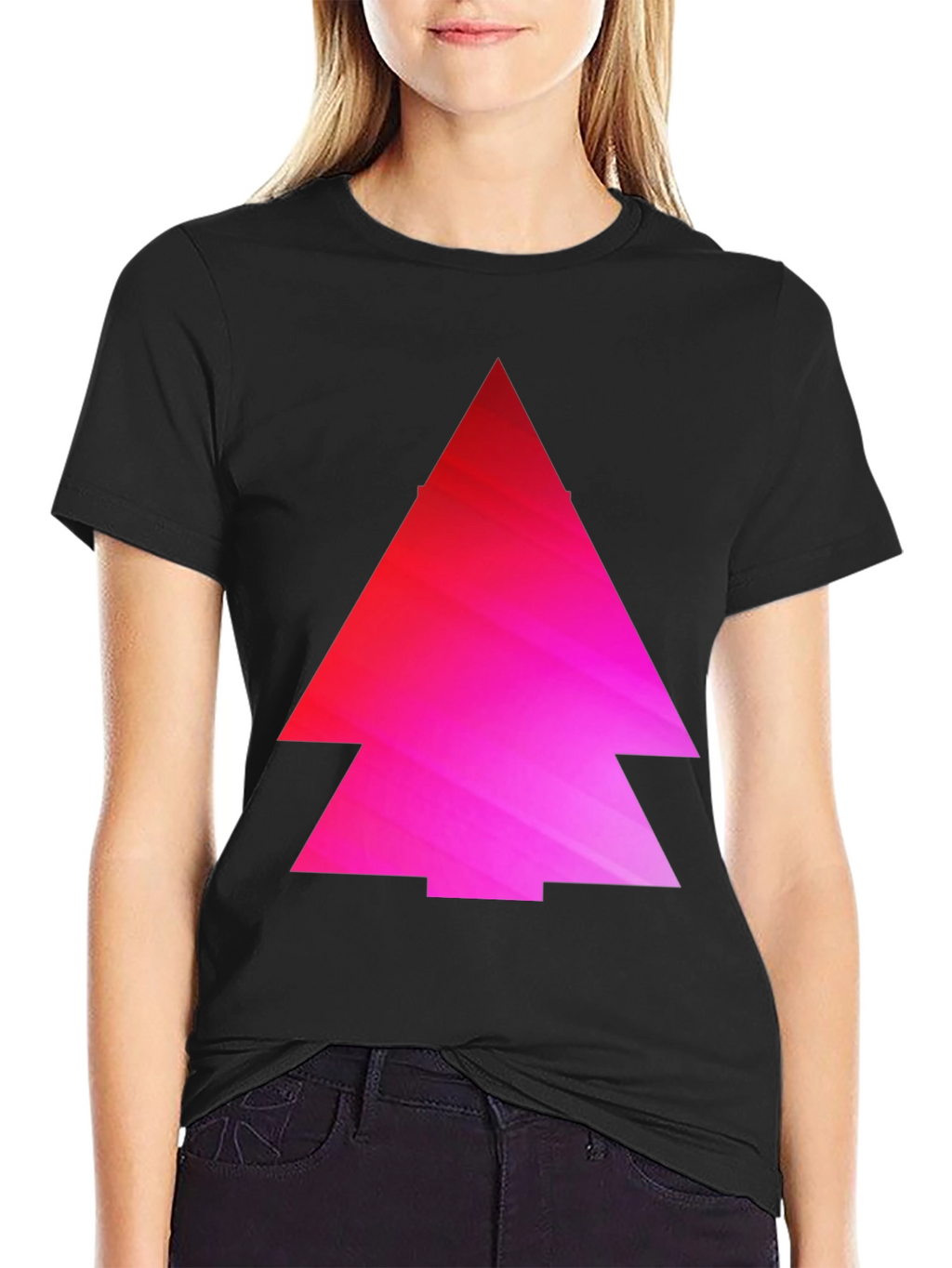 Geometric Pink Gradient Tree Black T-Shirt