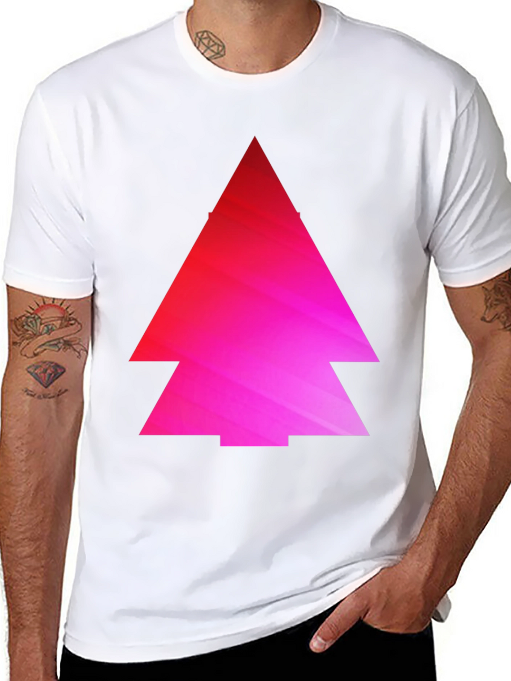 Geometric Pink Gradient Tree Black T-Shirt